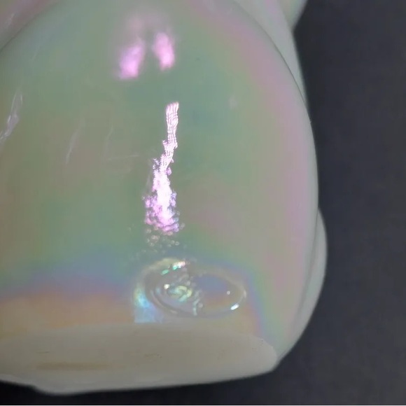 Rare Fenton Vintage Bear Iridescent Opal Rose Bow Ribbon Teddy Bear White Pink - Picture 8 of 12